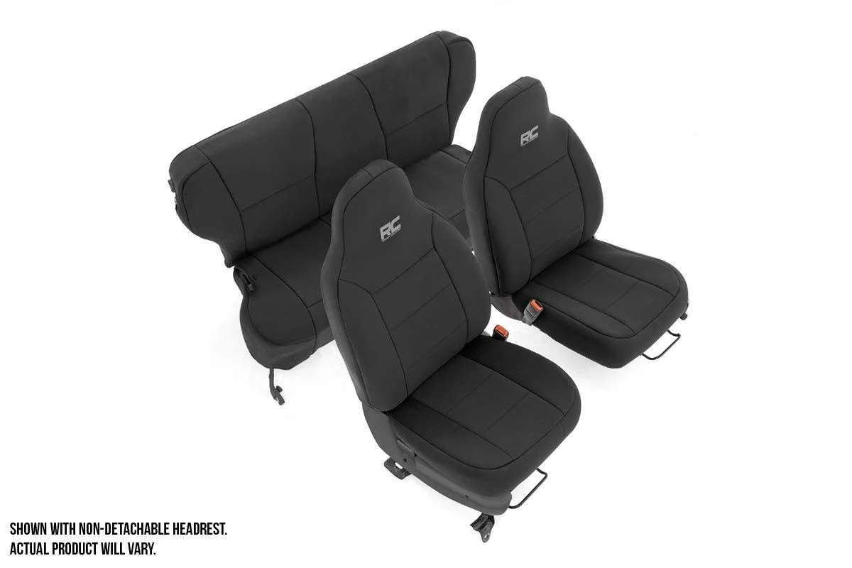 Rough Country 91023 Jeep Neoprene Seat Cover Set | Black [97-01 XJ w/ Detachable Headrest]