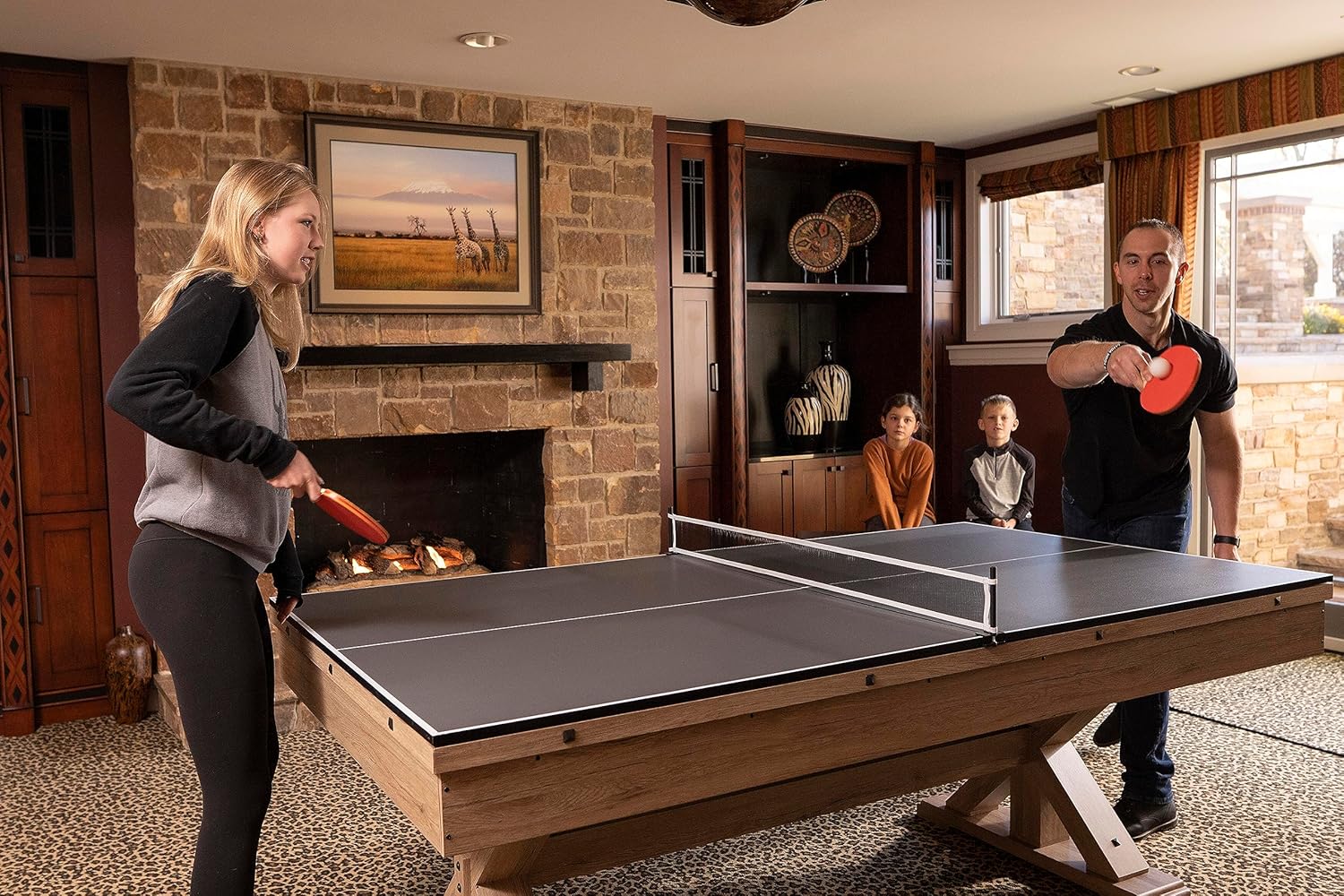 7 FT 3 in 1 Multi Game Pool Table with Dining Top Pool Table Ping Pong Table Combo with Dual Storage Bench Seating, Rustic Oak