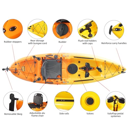 9ft Modular Kayak with Pedal Drive | Sit On Top Fishing Kayak Multi-Storage | Lightweight, 500lbs Capacity | Easy Carry |Adjustable Aluminum Seat |Paddle Included| Adults Youths Kids…
