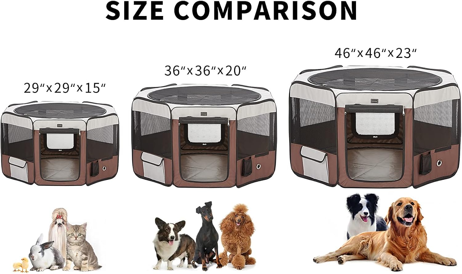 DONORO Dog Playpen 46 Portable Pet Play Pens for Small Medium Dogs, Cat Playpen Indoor/Outdoor with Carring Case, Removable Zipper Top and Bottom