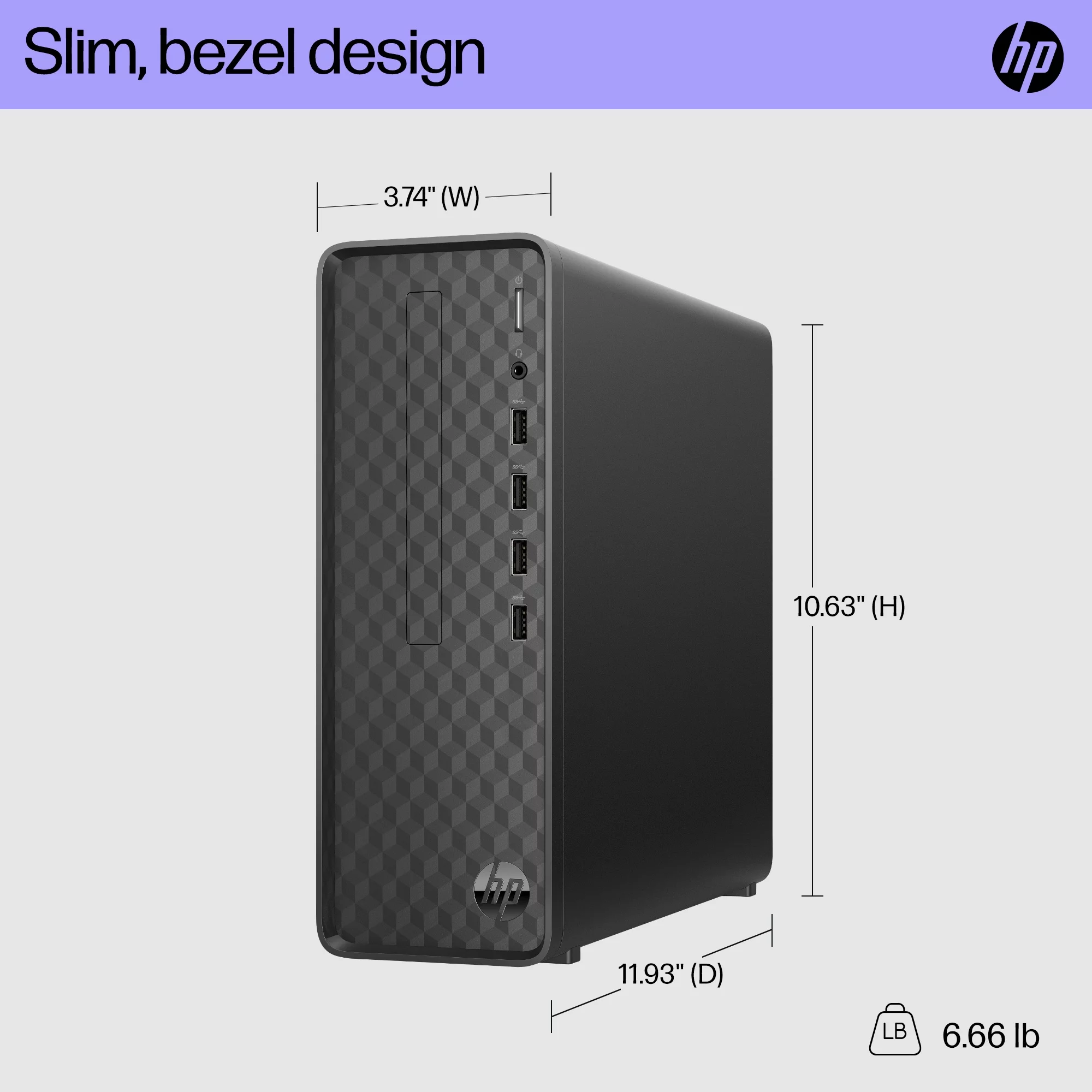 HP Slim Desktop Tower, Intel Pentium, 8GB Memory, 256GB SSD,  Windows 11 Home,  Black, S01-aF2023w