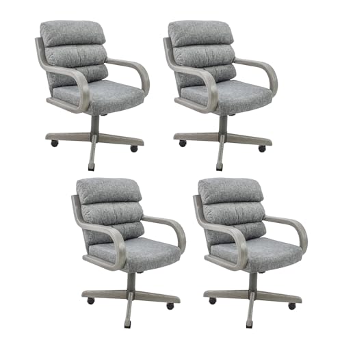 Chromcraft Douglas 6 Set Casual Dining Chairs Classic Swivel Tilt Dinning Chairs with Casters, Wooden Arm Metal Pedestal Base Chairs with Rolling Wheels for Kitchen & Dining Room