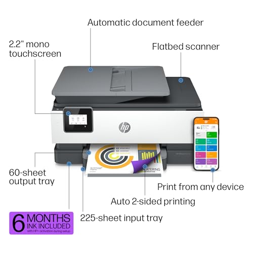 HP OfficeJet 8015e Wireless Color All-in-One Printer, 6 month Instant Ink trial included