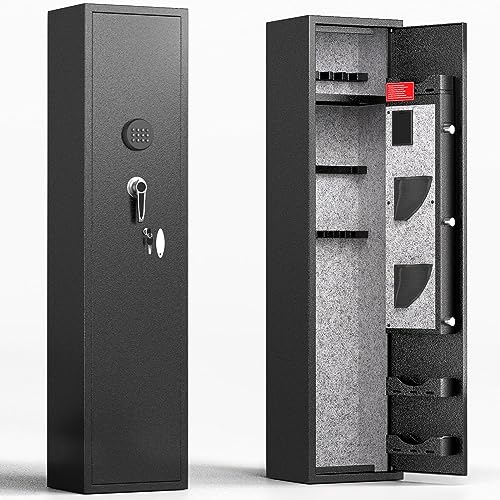 INTERGREAT 4-6 Rifle Gun Safe, Long Gun Safe Shotgun for Pistols and Home, Metal Gun Cabinet with Pockets for Handgun, 3 Adjustable Shelf, Firearms