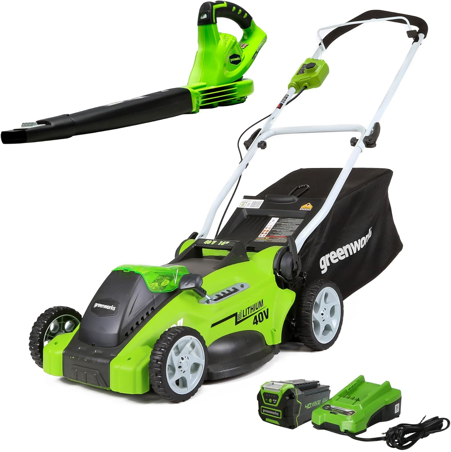 Greenworks 40V 21" Brushless (Smart Pace) Self-Propelled Lawn Mower, 2 x 4Ah USB (Power Bank) Batteries and Charger Included MO40L4413