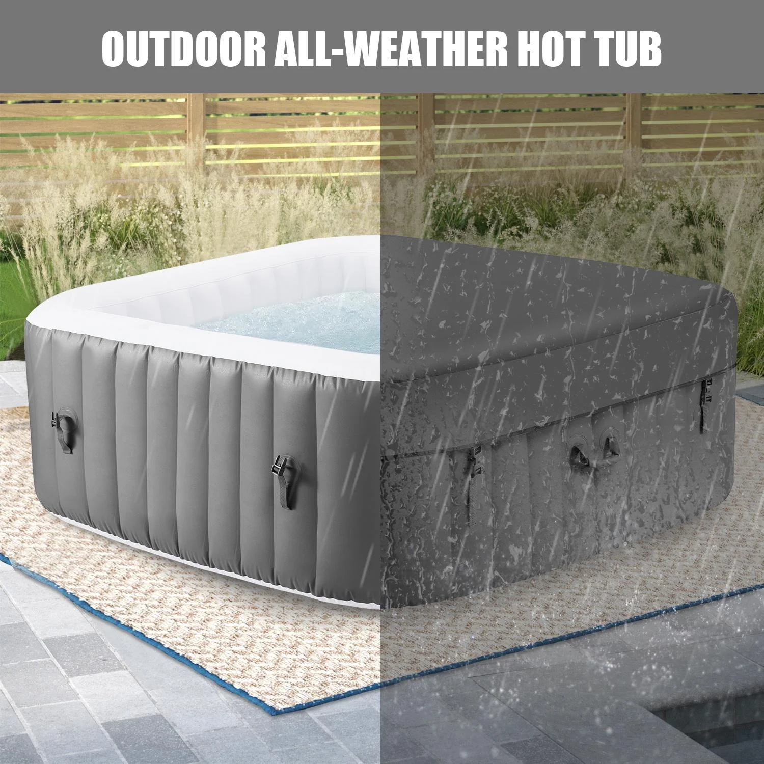 Upgraded Inflatable Hot Tub, Seizeen 6 Person Hot Tub with Hidden Pump, Portable Spa Tub Outdoor Indoor Use w/130pcs Jet, Lockable Cover, Storage Bag, Cover, 240gal