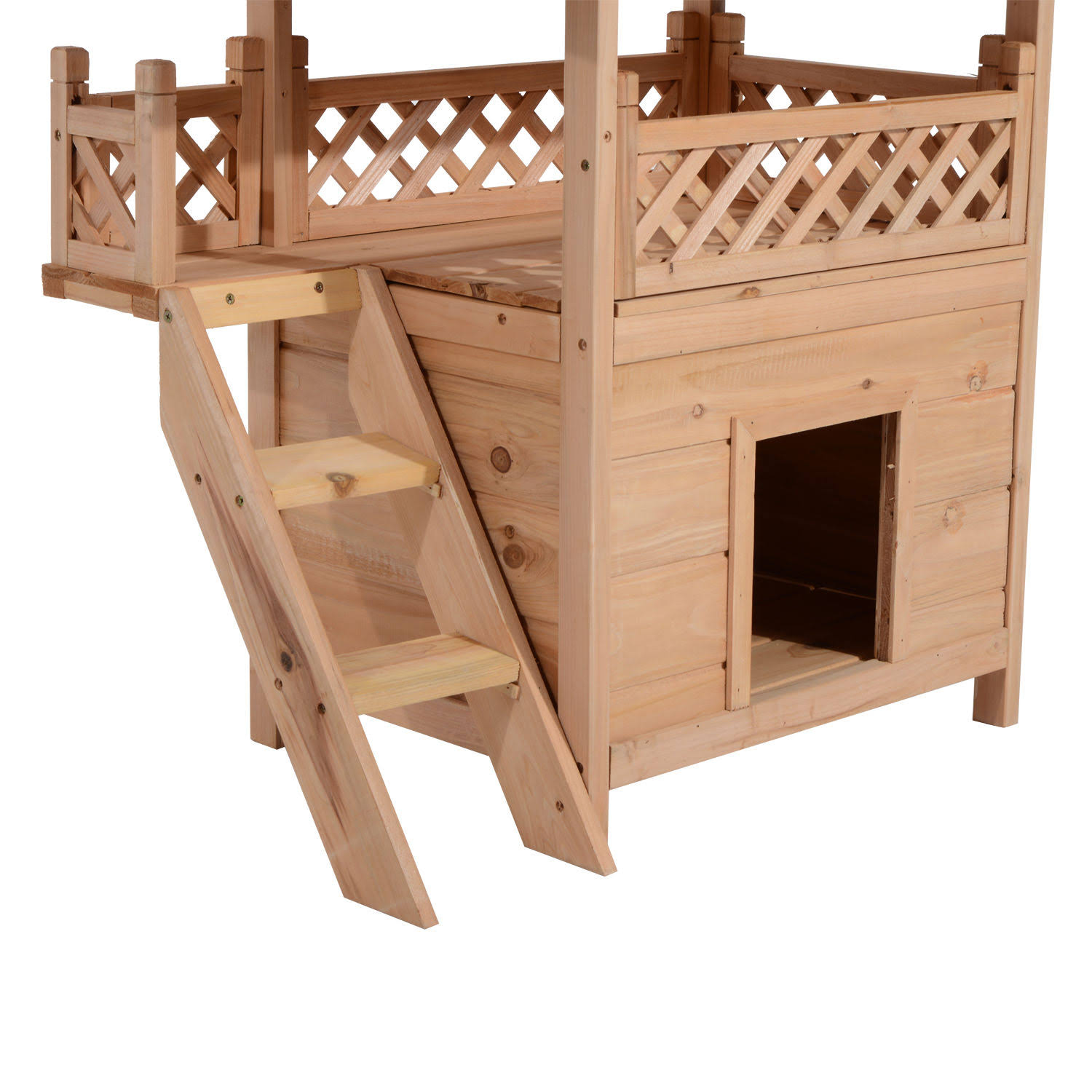 Pawhut Wooden Pet House Cat Room Dog Puppy Large Kennel Indoor Outdoor Shelter w/ Roof - Wood