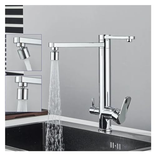 Chrome Kitchen Purified Faucets Dual Handles Cold Hot Water Mixer Crane Tap Filter 2 Spouts Rotation Tap,Faucet for Kitchen