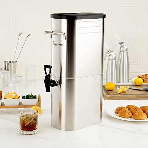 Restaurantware Bev Tek 3 Gallon Iced Tea Dispenser 1 Slim Design Iced Tea Server - No-Drip Spigot Cold & Hot Drink Friendly Silver 13/0 Stainless Steel Iced Beverage Dispenser With Handles