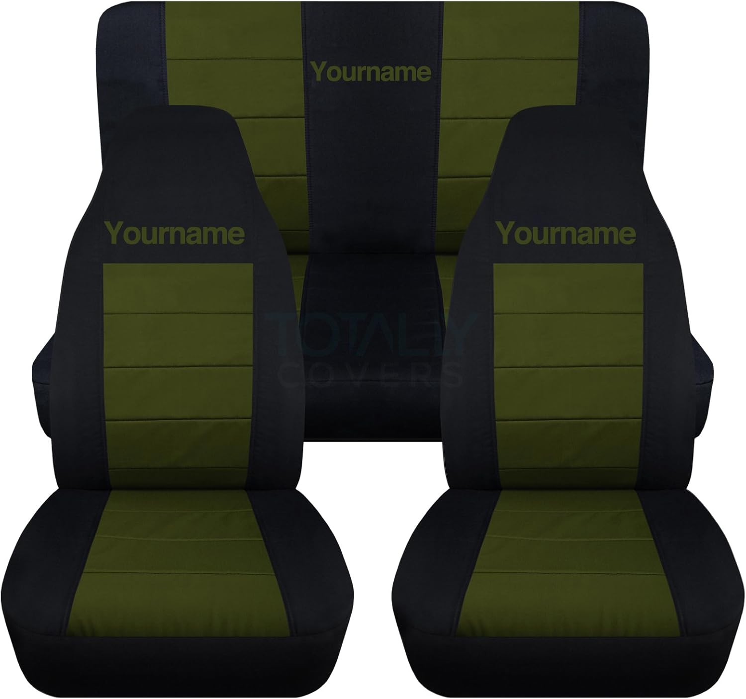 Totally Covers Compatible with 1997-2006 Jeep Wrangler TJ 2-Tone Seat Covers with Your Name/Text: Black & Lime Green - Full Set: Front & Rear (22 Colors) Complete Bench