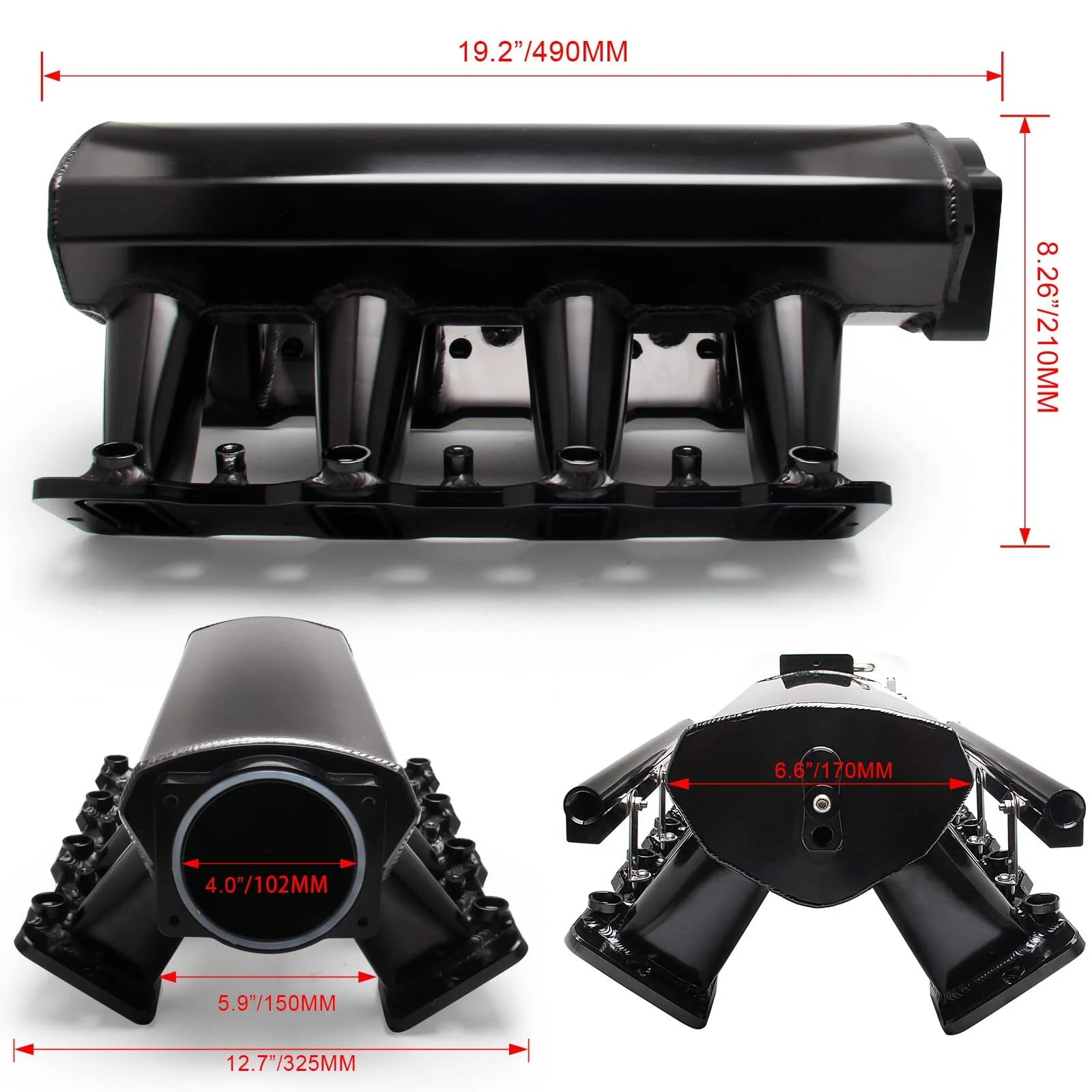 102mm Intake Manifold with Fuel Rails for Chevrolet Chevy GMC Pontiac LS LS1 LS2 LS6 (Black)