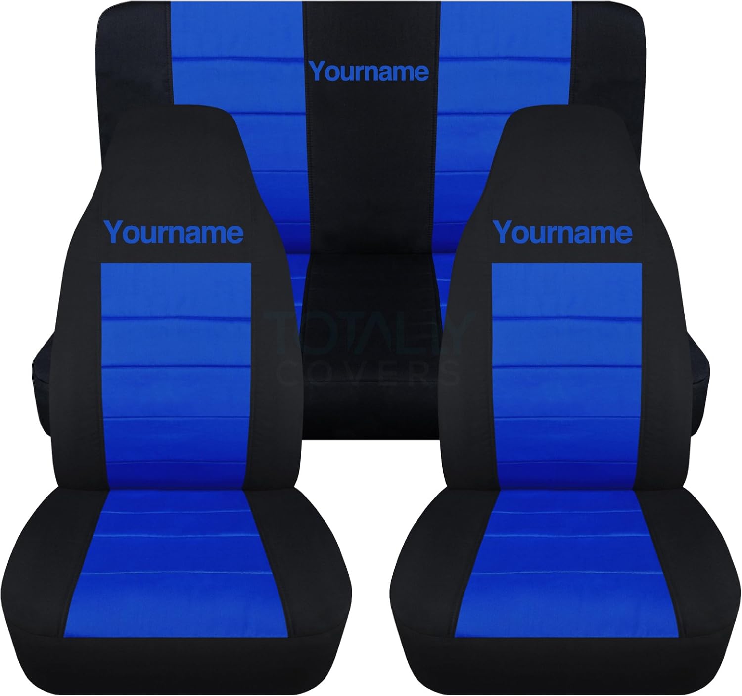 Totally Covers Compatible with 1997-2006 Jeep Wrangler TJ 2-Tone Seat Covers with Your Name/Text: Black & Lime Green - Full Set: Front & Rear (22 Colors) Complete Bench
