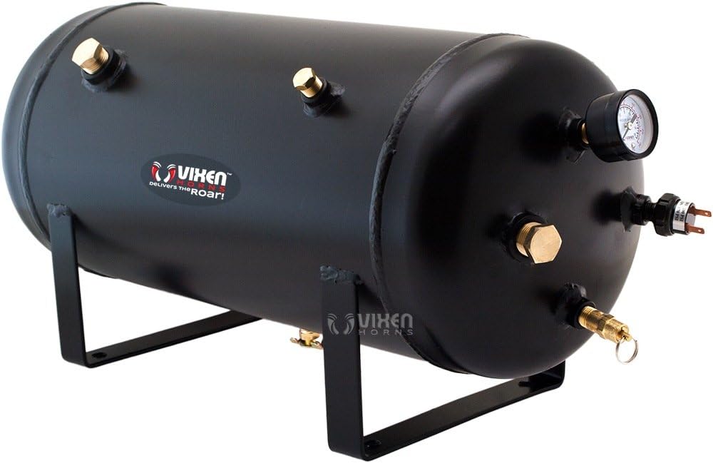 Vixen Horns Octopod Train Horn Kit for Trucks/Car/Semi.Complete Onboard System-Dual 200psi Air Compressor,5 Gallon Tank,8 Trumpets.Super Loud dB.Fits Vehicles Like Pickup/Jeep/RV 12v VXO8350DP/8124XC