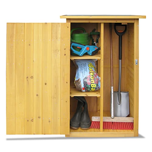 Outdoor Storage Shed with Floor & Adjustable Shelves, Wooden Garden Tool Cabinet Weatherproof, 71" Vertical Patio Organizer