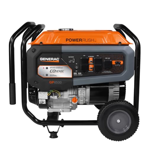 Generac 8,000-Watt Gas-Powered Portable Generator - Electric Start with COsense - PowerRush Advanced Technology - Reliable Power for Emergencies, Recreation, Home - 49 State Compliant - Orange/Black