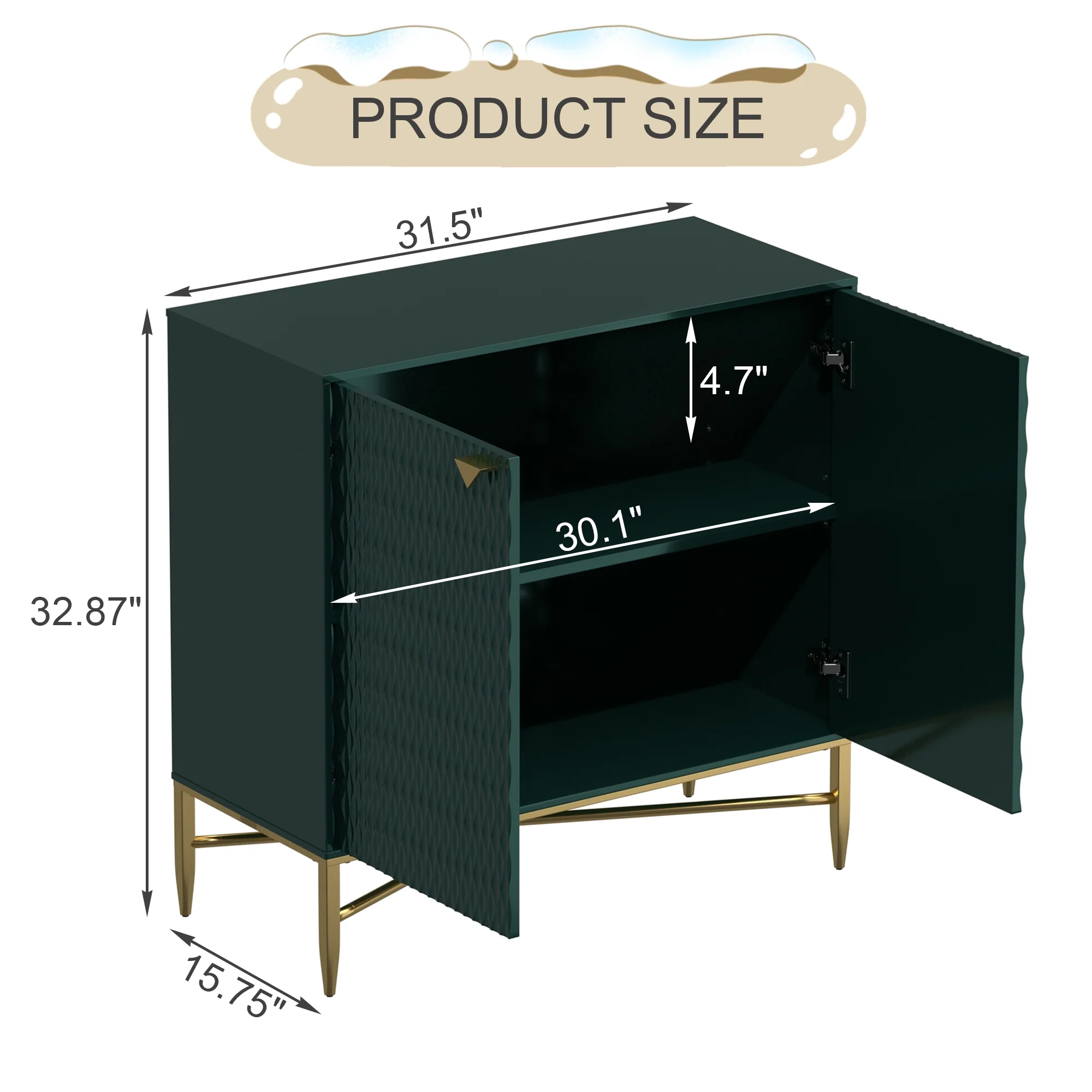 Boyel Living 2 Door Sideboard Storage Cabinet, Modern Green Buffet Cabinet Cupboard for Kitchen Dining Room Living Entryway
