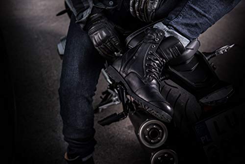 SHIMA THOMSON, Motorcycle Boots for Men - Reinforced Leather Mens Biker Boots with Side Zipper, Ankle Support, Anti-Slip Sole, Gear Shift Handle (Black, 11,5)
