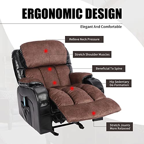 INMOZATA Recliner Chair with Massage and Heat Manual Breathable Leather Massage Rocker Recliner Chair for Adults Comfy Lazy Boy Recliner Sofa for Living Room Home Theater with Cup Holder, Black