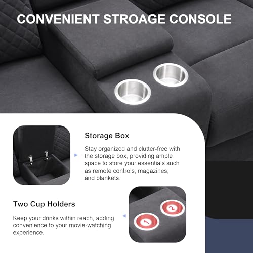94'' L-Shaped Couch Sectional Sofa Couch, Manual Power Reclining Sectional Couch with LED Light and Storage Box, Velvet Triple Reclining Sofa with Two Cup Holders, Couches for for Living Room