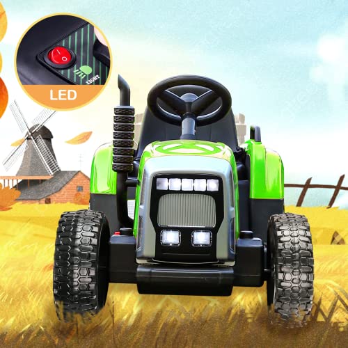 Kids Ride on Tractor with Remote Control, 12V Battery Powered Electric Tractor for Kids Bluetooth Music/USB, 3-Gear-Shift, Safety Belt, 25W Dual Motors, 7-LED Lights