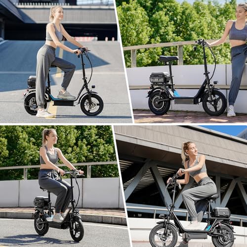 Electric Scooter for Adults, 500W Motor, 20-25 MPH and 20-30 Miles Long Range, 14" Foldable Commuting Electric Scooter with Seat and Basket/Box, Ample Storage for Pet & Cargo