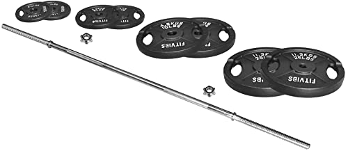 Cast Iron Standard Weight Plates Including 5FT Standard Barbell with Star Locks, 95-Pound Set (85 Pounds Plates + 10 Pounds Barbell), Multiple Styles