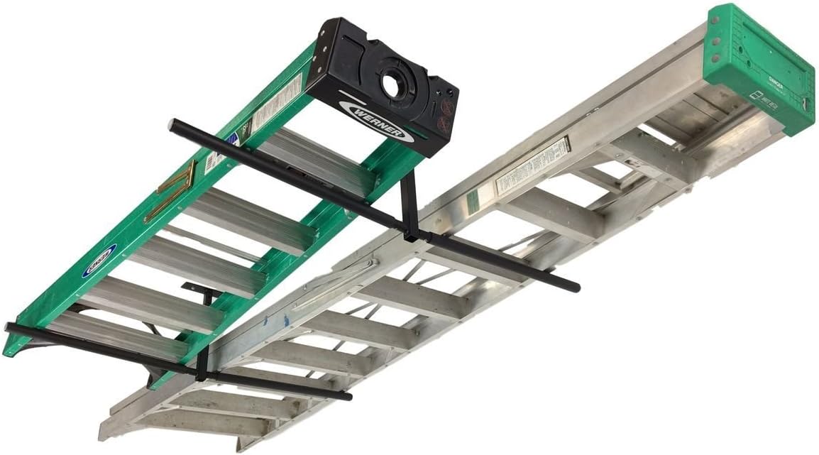 StoreYourBoard Double Ladder Ceiling Rack, Hi Port 2 Garage Storage and Organization, Home Organizer Hanger Mount Pack of 2