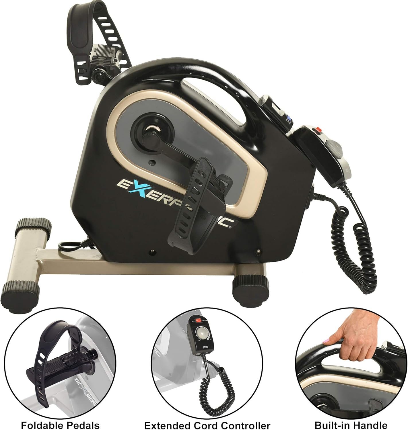 Exerpeutic 2000M Motorized Electric Legs and Arms Pedal Exerciser Mini Exercise Bike, Black