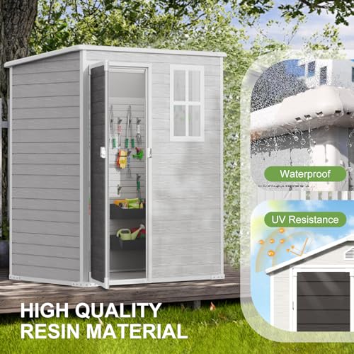 8x6x7 FT Resin Storage Shed, Waterproof Outdoor Storage Shed w/Floor, 2 Windows, Double Lockable Doors & Vents, Tool Shed for Patio Garden, Lawn, Backyard, Dove Grey