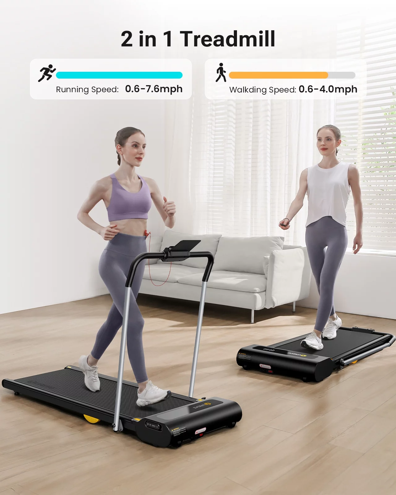 UREVO 2 in 1 Under Desks Treadmill, 5HIIT Modes Folding Treadmill with Smart Rotary Console 2.5HP 265 lbs for Home Office Gym