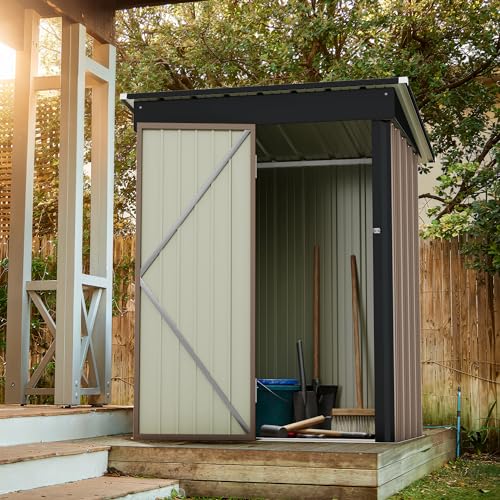 Greesum Outdoor Storage Shed 6 x 8 ft. Utility Tool Shed Metal Storage Garden Shed with Door & Lock for Patio Storage, Brown