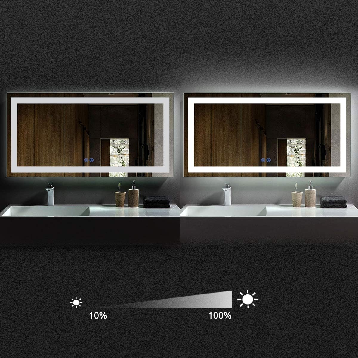 BHBL 60 x 36 Inch Illuminated LED Bathroom Mirror with Smart Button, Anti Fog, Dimmable, Bluetooth Speakers, Vertical & Horizontal Mount, Hotel Office Bar Mirror (D224-6036A)