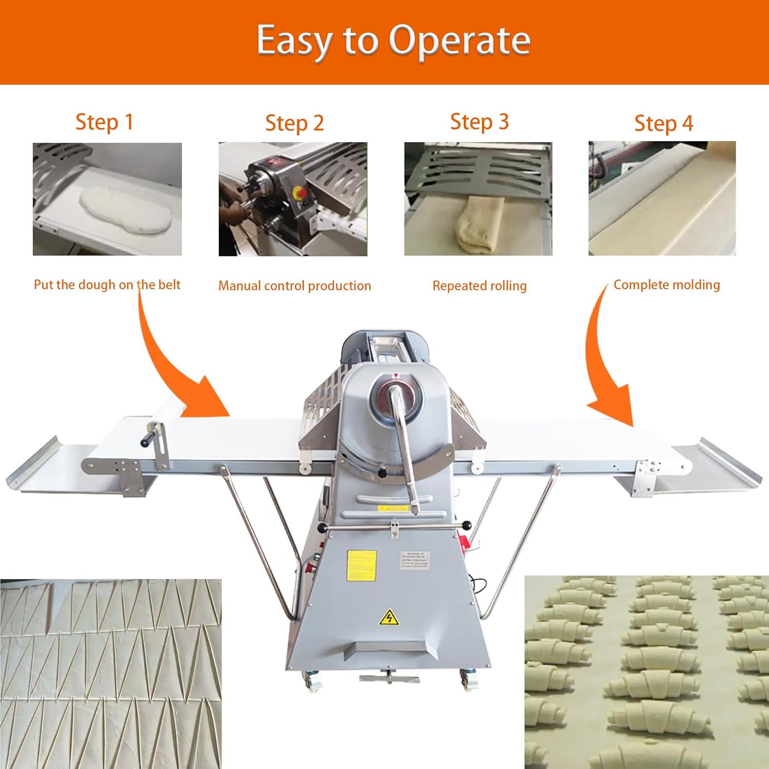 Dough Sheeter Commercial Dough Roller Sheeter Electric Croissant Pastry Sheeter 20"×82" Fondant Reversible Pizza Press Rolling Machine Adjustable Thickness with Foot Pedal 110V