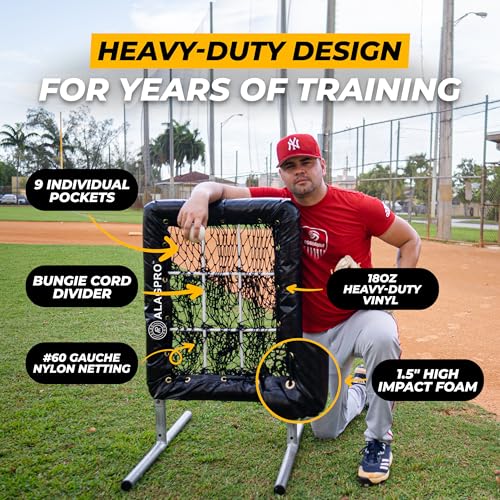 ALAGPRO® The Original 9 Hole Pitching Net with Strike Zone Pocket | Pitching Target for Baseball & Softball Pitchers