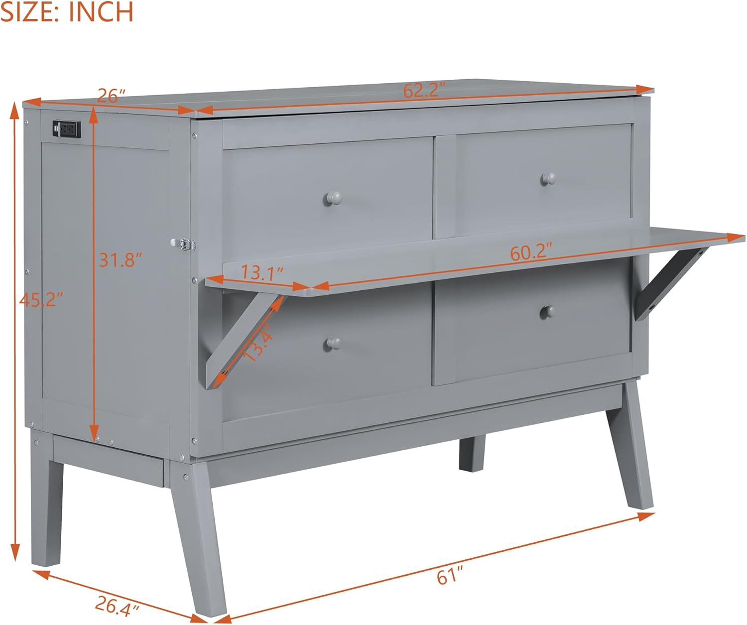 Murphy Bed Queen with Desk Board and Removable Shelves,Wooden Murphy Bed Cabinet with Charging Station, Space-Saving Modern Murphy Cube Wall Bed for Guest Room Home Office, Grey