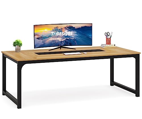 Tribesigns Modern Computer Desk, 63 x 31.5 inch Large Executive Office Desk Computer Table Study Writing Desk Workstation for Home Office, Spliced Desktop, White