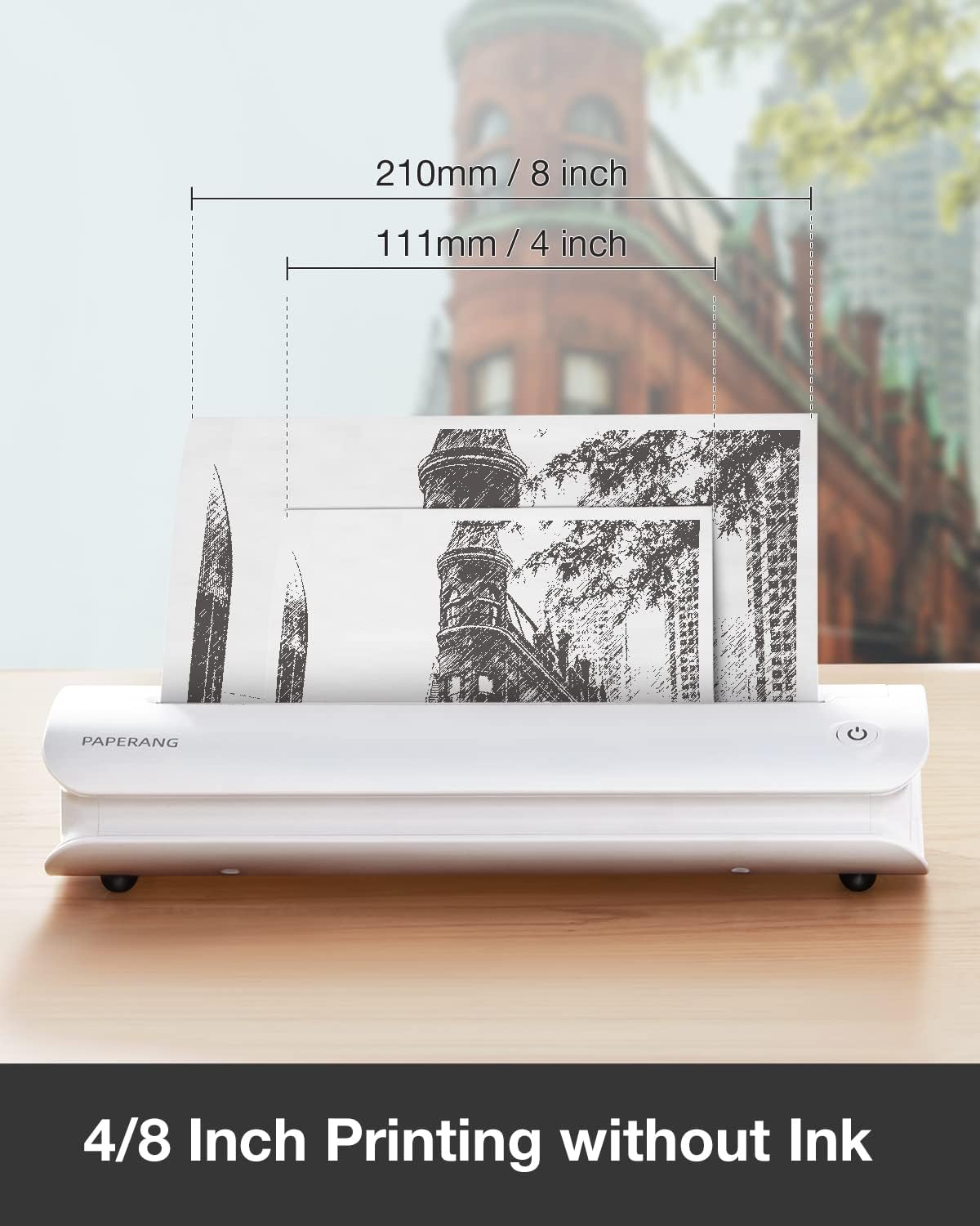 Wireless Bluetooth Portable Printer, 300dpi A4 Thermal Printer, Paperang F1S Travel Printer, Supports 4/8 inch Inkless Printing for Design Sketches, Invoices, Service Reports, and More - White