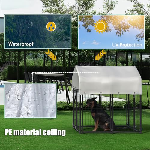 12 Panels Large Dog Kennel Outside Outdoor with Roof Heavy Duty Dog Kennel Outdoor Indoor Dog Playpen Enclosure Pet Pen House Fence Yard Yard for Small Medium Large Dogs 8'x4'x6'