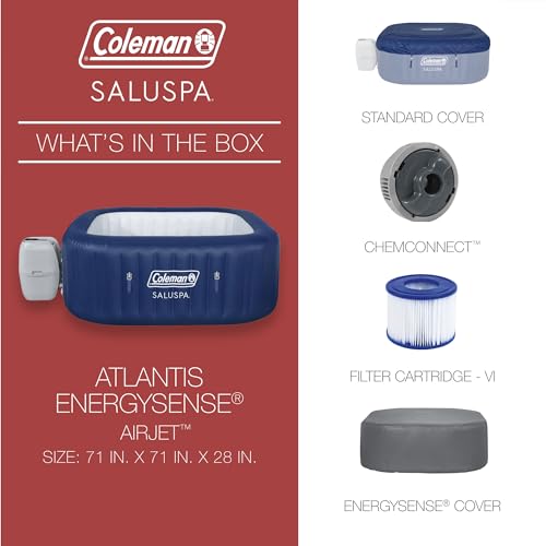 Coleman SaluSpa AirJet 4 to 6 Person Inflatable Hot Tub Square Portable Outdoor Spa with 140 Soothing AirJets and Insulated Cover, Gray