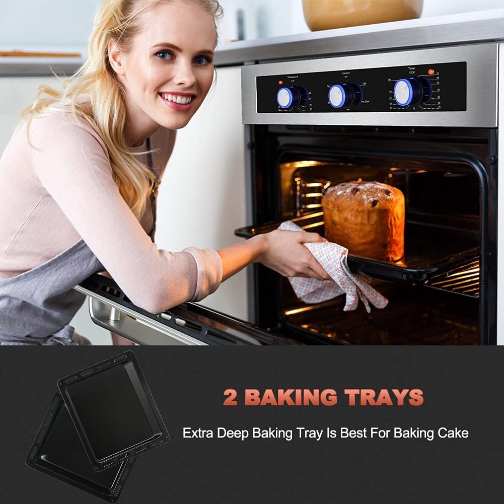24 Single Wall Oven, thermomate 2.3 Cu.ft. Built-in Electric Wall Oven with 5 Cooking Functions, 2000W Electric Ovens with Stainless Steel Finish, Mechanical Knobs Control, ETL Certified