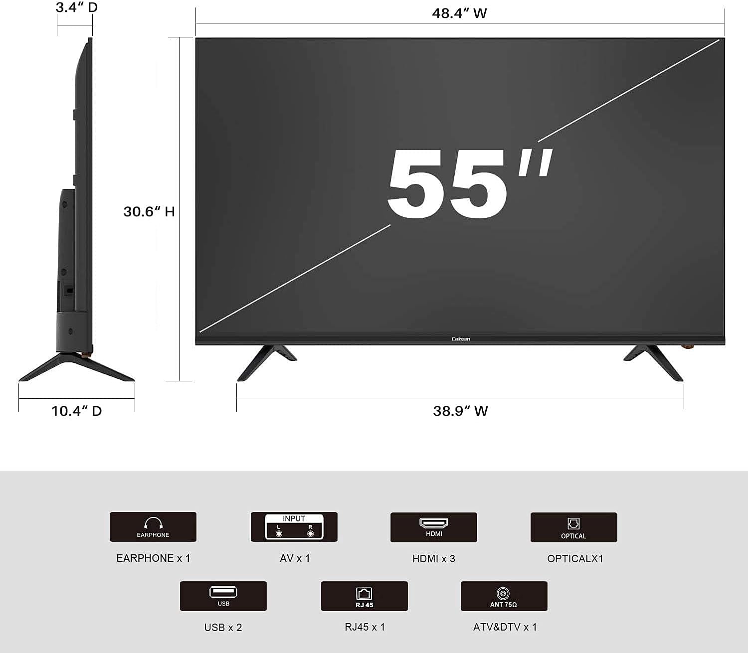 Caixun EC50S1A, 50 inch 4K UHD HDR LED Smart Android TV with Google Assistant (Voice Control), Screen Share, HDMI, USB, Wi-Fi, Bluetooth(2021 Model)