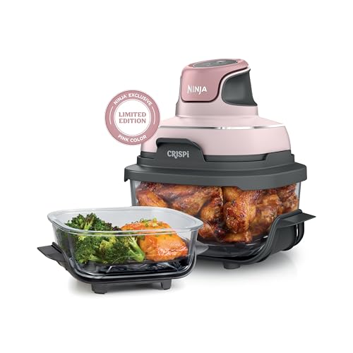 Ninja Crispi Air Fryer, Microwave, Freezer & Dishwasher Safe, Non Toxic Glass Portable Cooking System, 4 QT & 6 Cup Glass Containers with Storage Lids, Easy Meals, Air Fry, Bake, Green, FN101SG