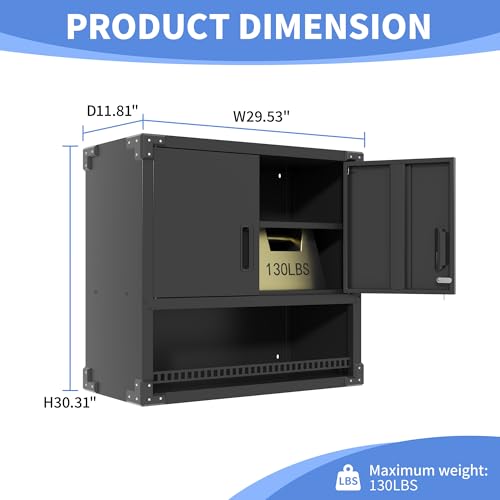 Metal Storage Cabinet with Wheels, Lockable Garage Cabinet with Doors and Shelves, Rolling Tool Storage, Assembly Required, Black