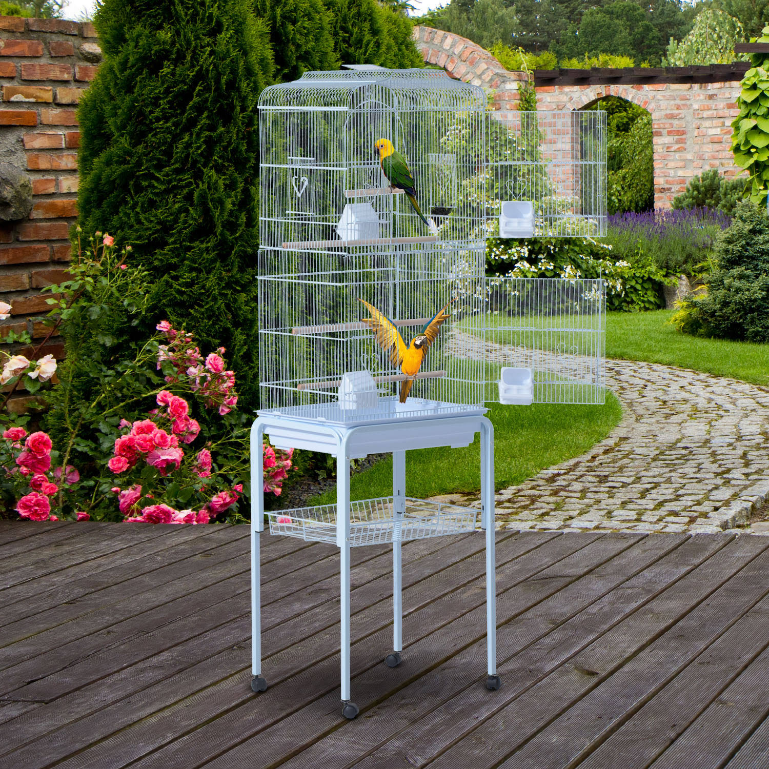 Pawhut 63x22 Bird Cage Large Finch Parrot Conure Metal Wheels Play Top House Pet Supplies - White