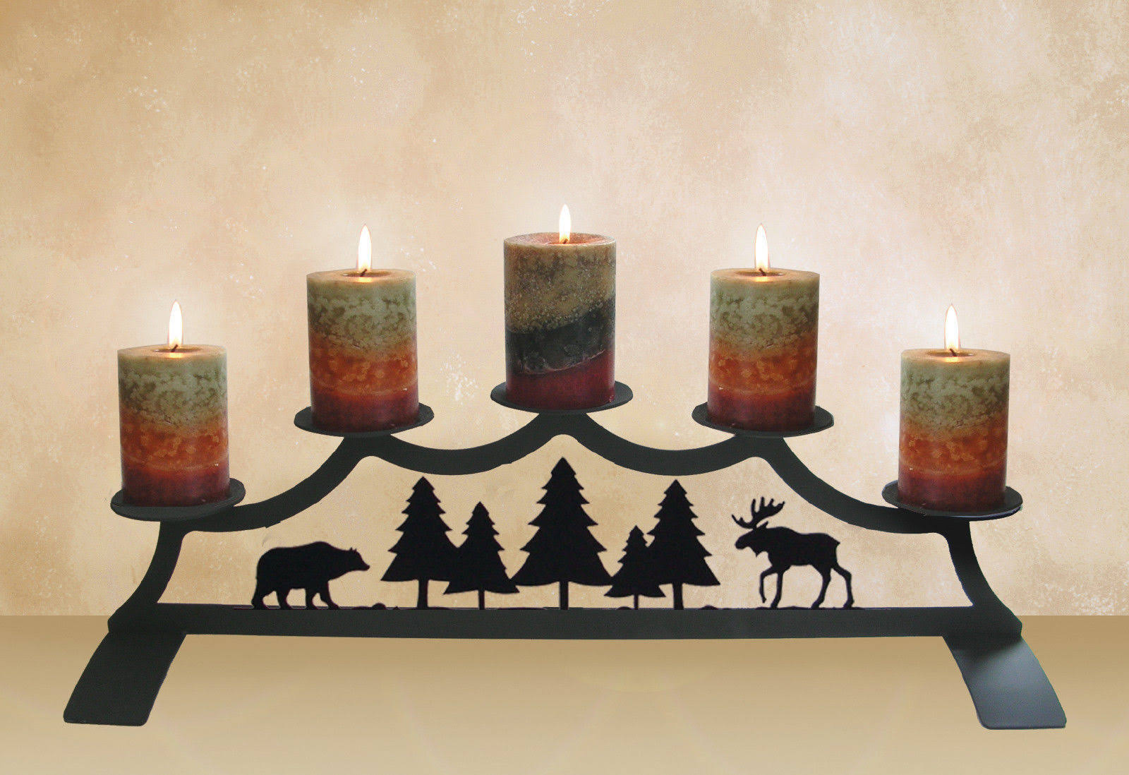 Wrought Iron Fireplace Pillar Candle Holder Pinecone