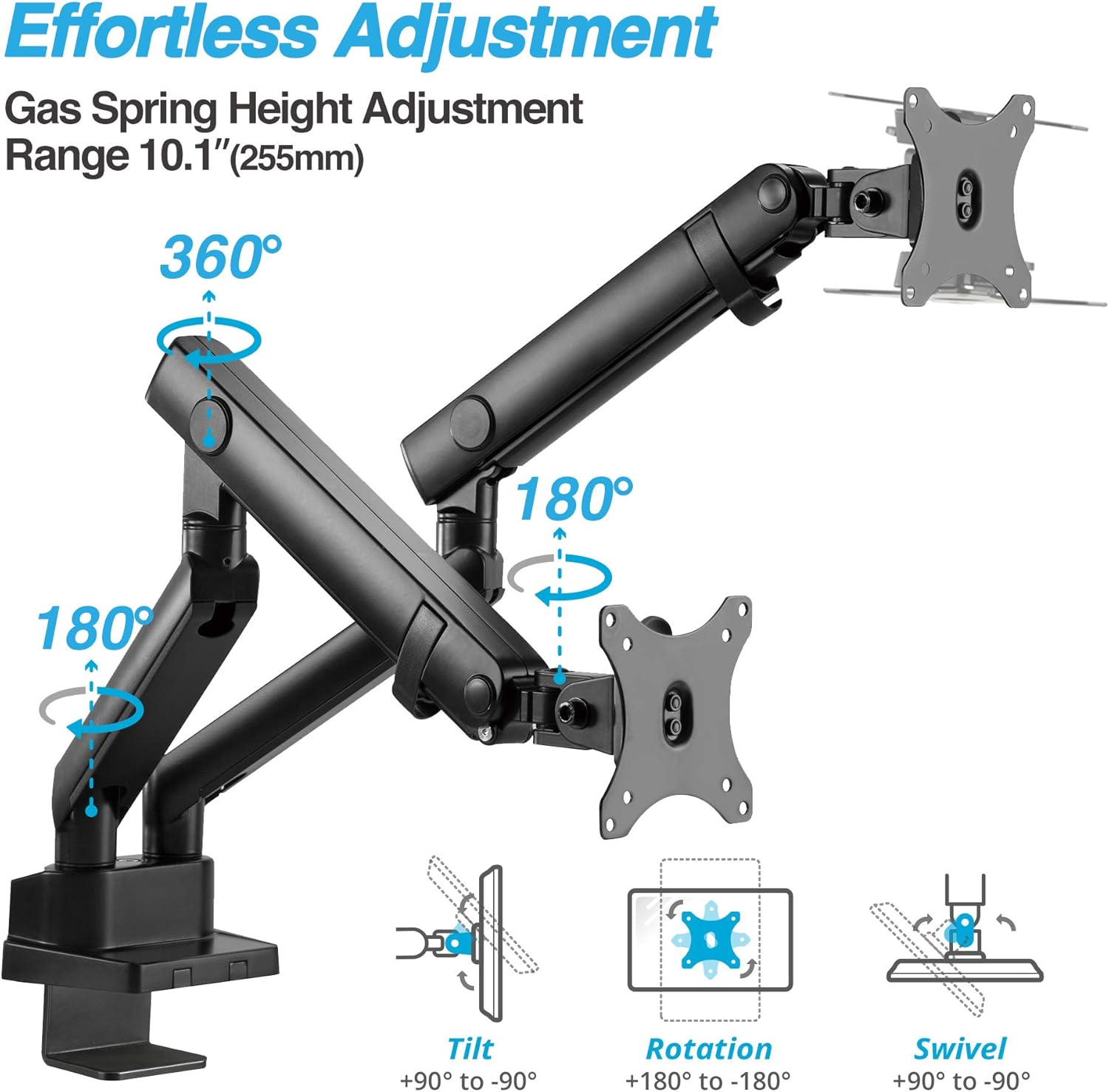 AVLT Laptop and Monitor Arm - Mount 15.6" Notebook and 32" Monitor on 2 Full Motion Adjustable Arms - Organize Your Work Surface with Ergonomic VESA Monitor Mount