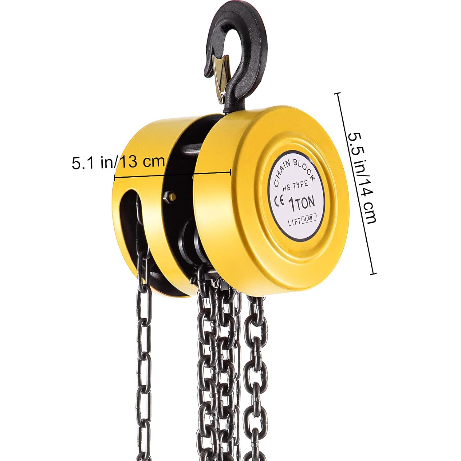 VEVOR Hand Chain Hoist, 2200 lbs /1 Ton Capacity Chain Block, 15ft/4.5m Lift Manual Hand Chain Block, Manual Hoist w/Industrial-Grade Steel Construction for Lifting Good in Transport & Workshop, Yell Pack of 2