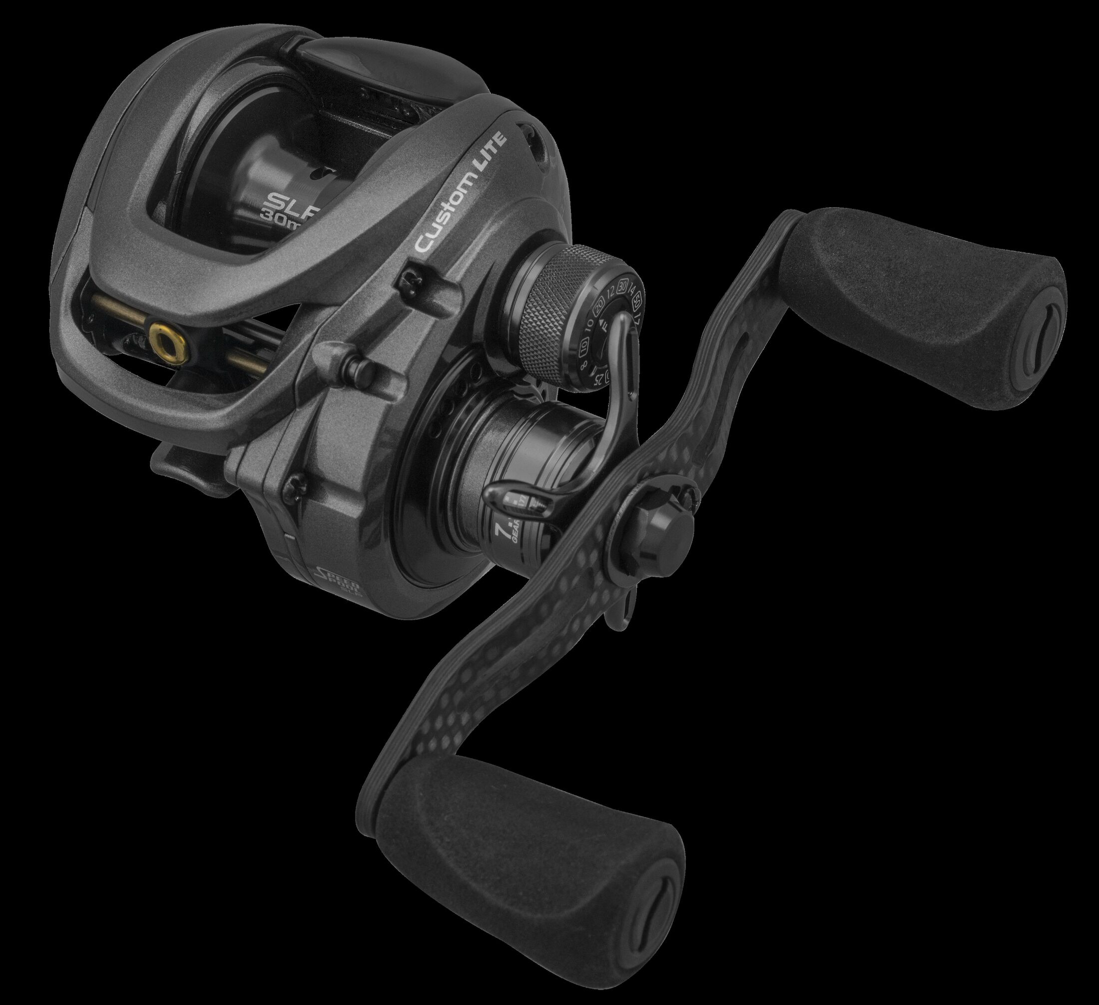 Lew's Custom Lite SLP Baitcast Fishing Reel, Left-Hand Retrieve, 7.5:1 Gear Ratio, 11 Bearing System with Stainless Steel Double Shielded Ball Bearings, Black