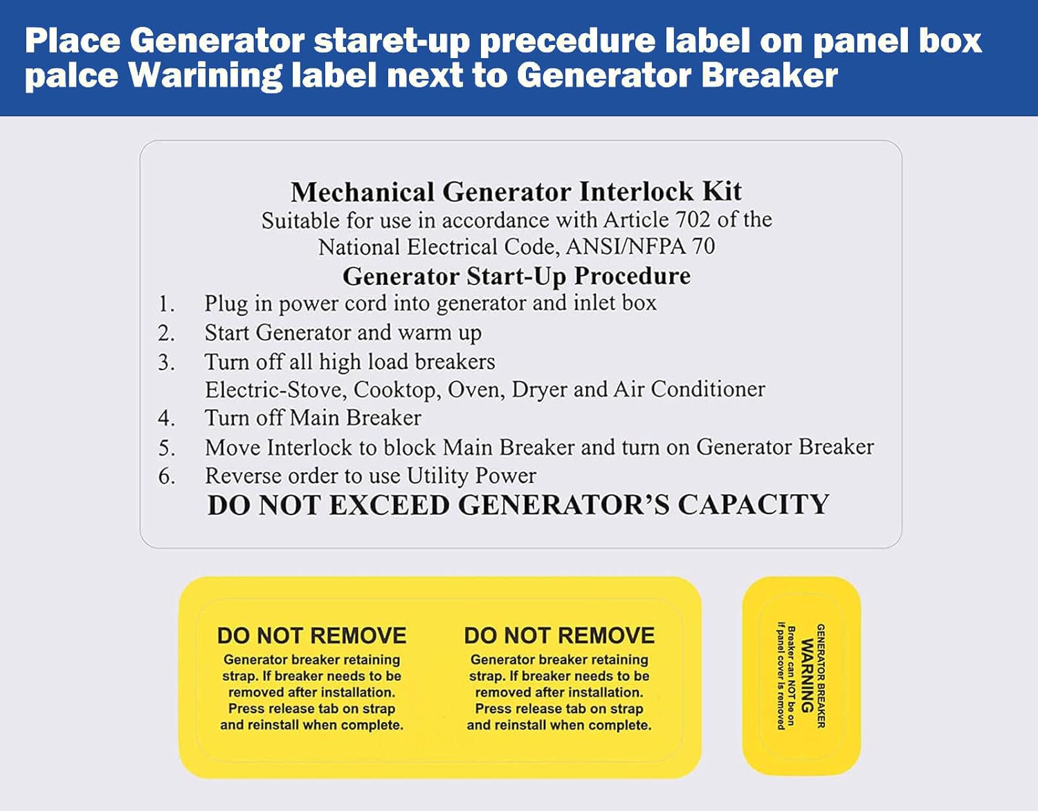 Generator Interlock Kit Compatible with GE General Electric 150 or 200 AMP Breaker Panel,1 1/4 Inch Spacing Between Main and Branch Breaker