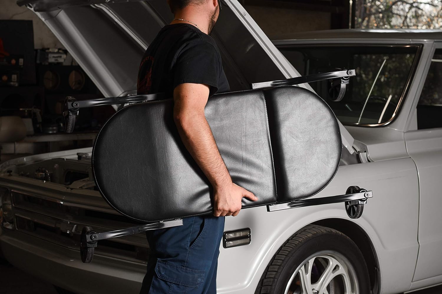 Traxion 1-100 ProGear Wide Body Low Profile Automotive Creeper W/All-Terrain 5 Casters , Black